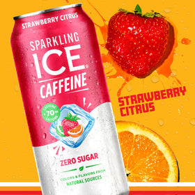 Sparkling Ice Caffeine Strawberry Citrus can image highlighting berry aroma and flavor