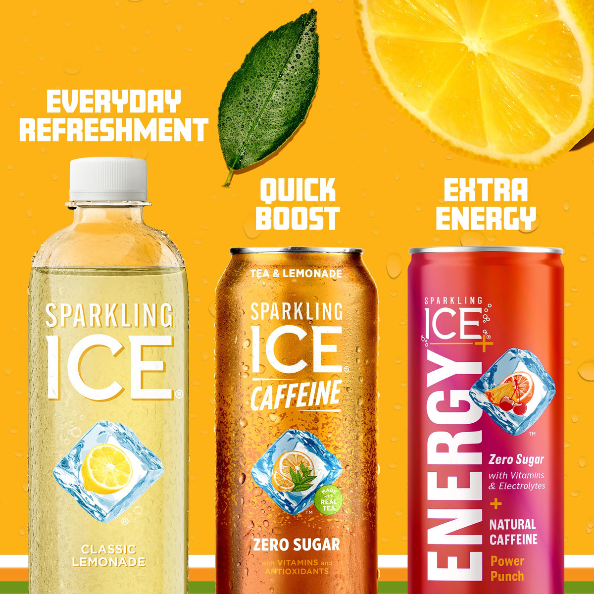 Sparkling Ice Caffeine Tea + Lemonade ingredient imagery suggests antioxidants and refreshment
