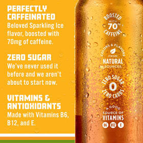 Sparkling Ice Caffeine Tea + Lemonade label close-up shows vitamins A and D