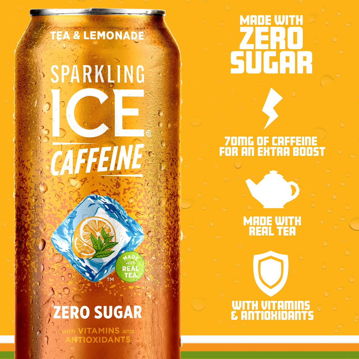 Sparkling Ice Caffeine Tea + Lemonade 12-pack cans on display emphasizes convenience