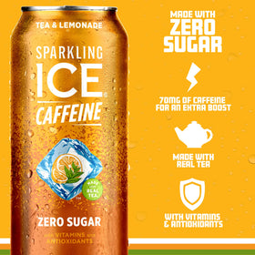 Sparkling Ice Caffeine Tea + Lemonade 12-pack cans on display emphasizes convenience