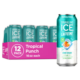 Sparkling Ice Caffeine Tropical Punch can front view showcasing bold flavor and energy boost