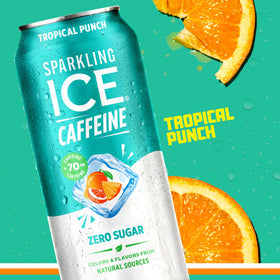 Sparkling Ice Caffeine Tropical Punch ingredients panel emphasizes vitamins and antioxidants