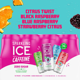 Sparkling Ice caffeine variety pack Citrus Twist can highlights zesty flavor and caffeine boost.