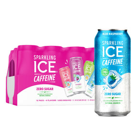 Sparkling Ice caffeine variety pack front view showing four flavors for versatile refreshment.