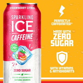 Sparkling Ice Caffeine Strawberry Citrus label highlighting vitamins and antioxidants