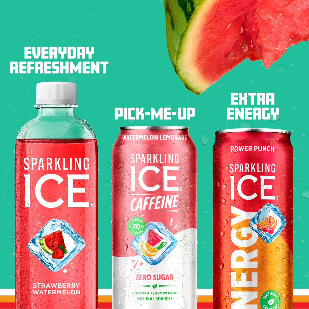 Sparkling Ice caffeine watermelon lemonade pack signifying 12-pack convenience.