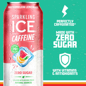 Sparkling Ice caffeine watermelon lemonade being poured to reveal bright fizz.