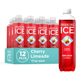 Sparkling Ice Cherry Limeade bottle front shows vibrant flavor and zero sugar.
