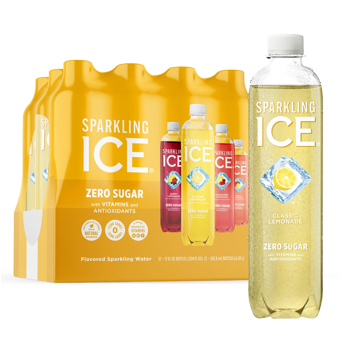 Sparkling Ice Classic Lemonade bottle with bold flavor and zero sugar.