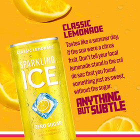 Sparkling Ice Classic Lemonade can pour, ideal for mocktails.