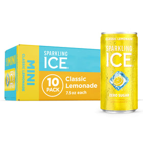 Sparkling Ice Classic Lemonade mini can in a 10-pack, a low-calorie option.