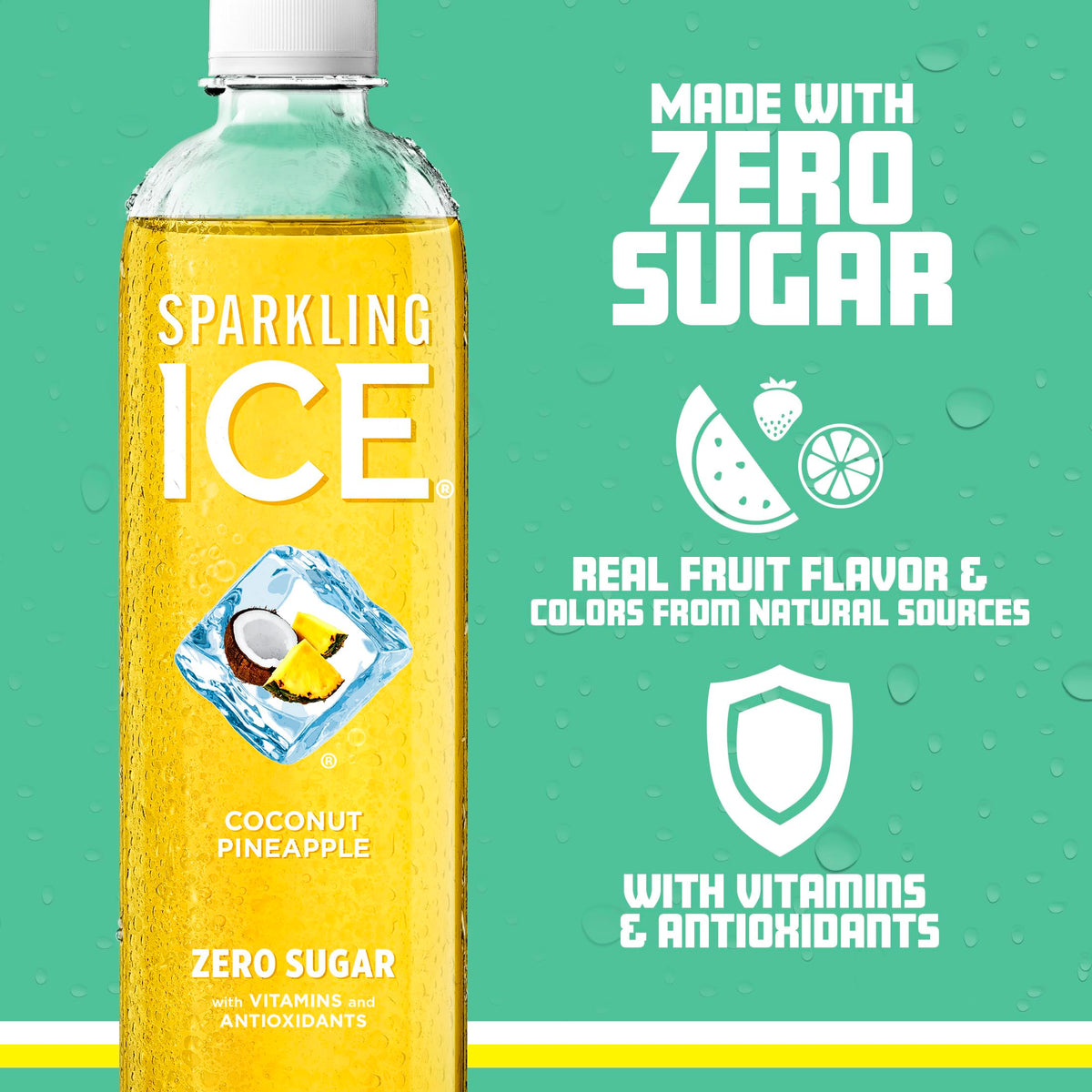 Sparkling Ice Coconut Pineapple glass pour captures refreshing aroma and taste