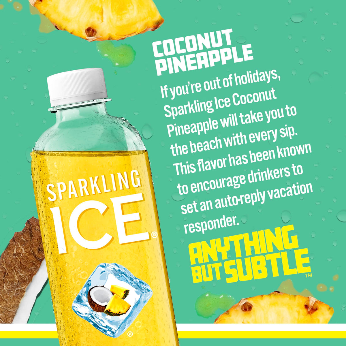 Sparkling Ice Coconut Pineapple label highlights natural colors and vitamins