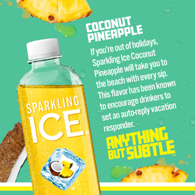 Sparkling Ice Coconut Pineapple label highlights natural colors and vitamins