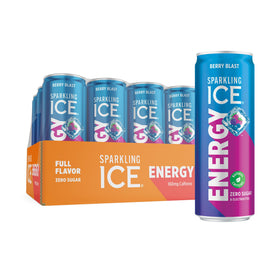 Sparkling Ice Energy Berry Blast can front view showing caffeine boost