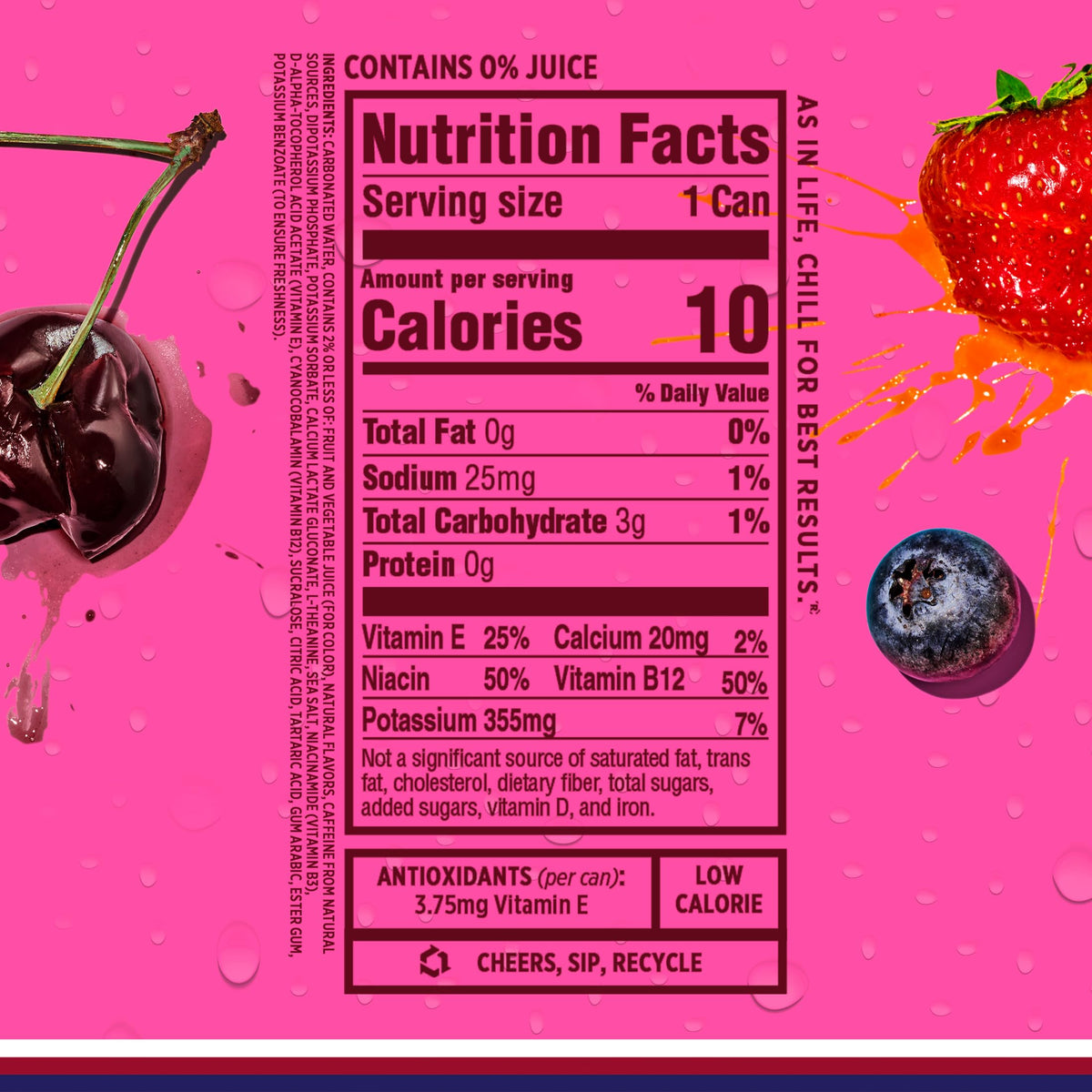 Sparkling Ice Energy Berry Blast being poured to reveal rich berry flavor