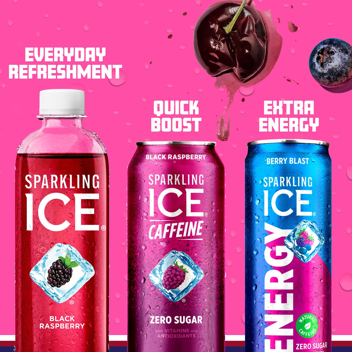 Sparkling Ice Energy Mango Punch pack display noting zero sugar and low calories