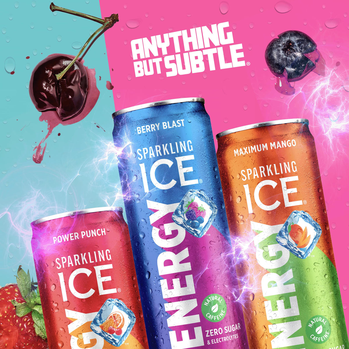 Sparkling Ice Energy Maximum Mango close-up emphasizing caffeine boost and vibrant color