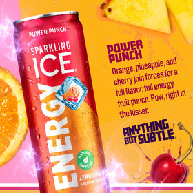 Sparkling Ice Energy Power Punch can in hand for quick caffeine boost.