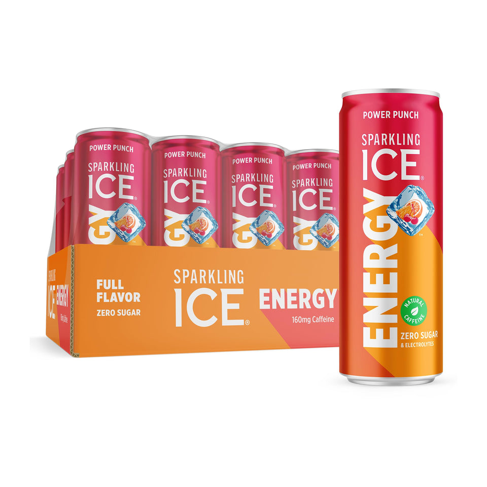 Sparkling Ice Energy Power Punch can side view for on-the-go focus and hydration.