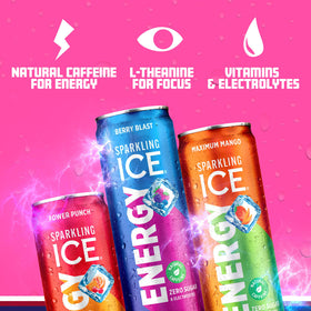 Sparkling Ice Energy Power Punch can close-up shows vitamins and electrolytes