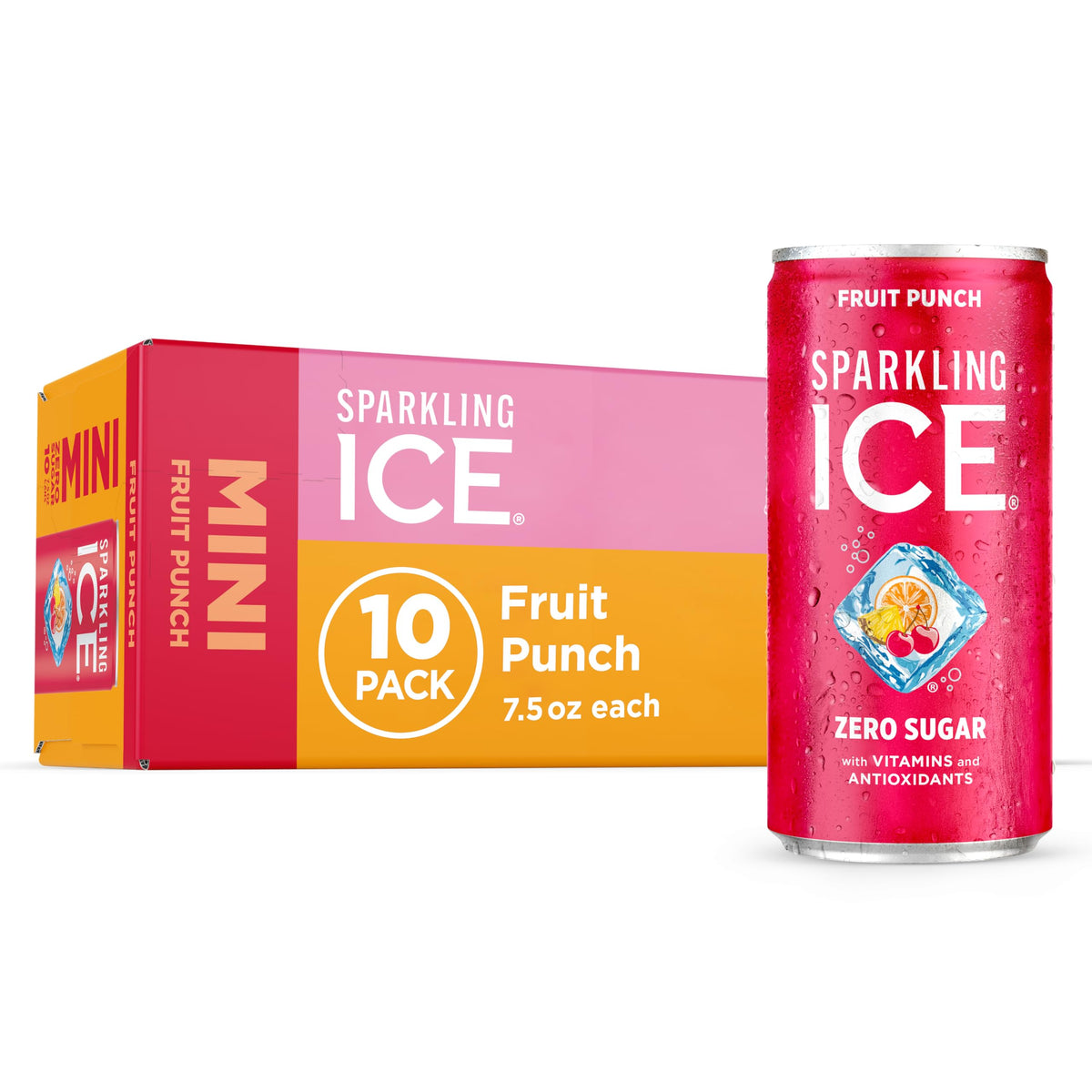 Sparkling Ice Fruit Punch mini can pack 10 shows zero sugar and low calories.