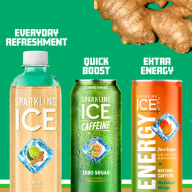 Sparkling Ice Ginger Lime bottle beside a gym bag, ready for on-the-go hydration.