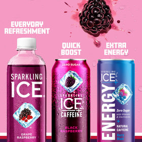 Sparkling Ice Grape Raspberry bottle art highlights natural colors and antioxidants.