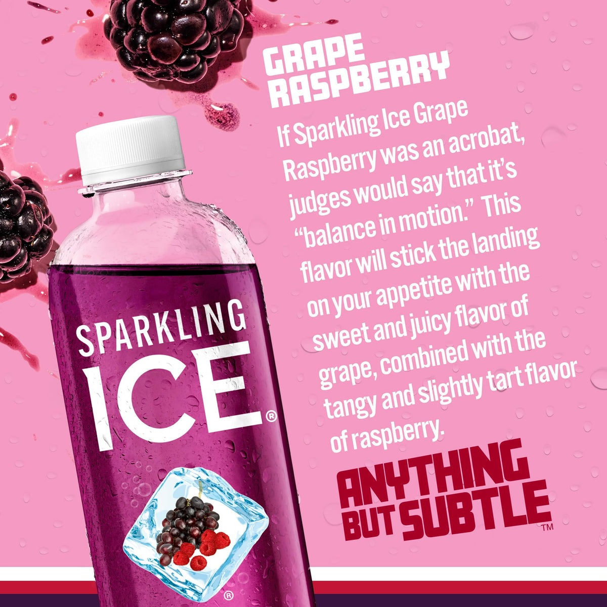 Sparkling Ice Grape Raspberry label close-up shows vitamins B6, B12, and E.