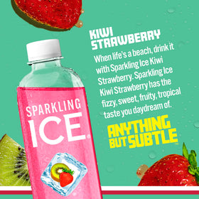 Sparkling Ice Kiwi Strawberry bottle pour highlighting bold flavor and low calories