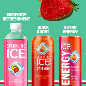 Sparkling Ice Kiwi Strawberry bottle on shelf highlighting antioxidant vitamins
