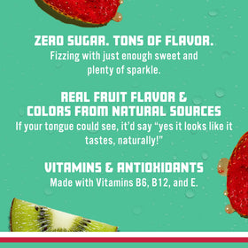 Sparkling Ice Kiwi Strawberry label closeup showcases natural color from fruit