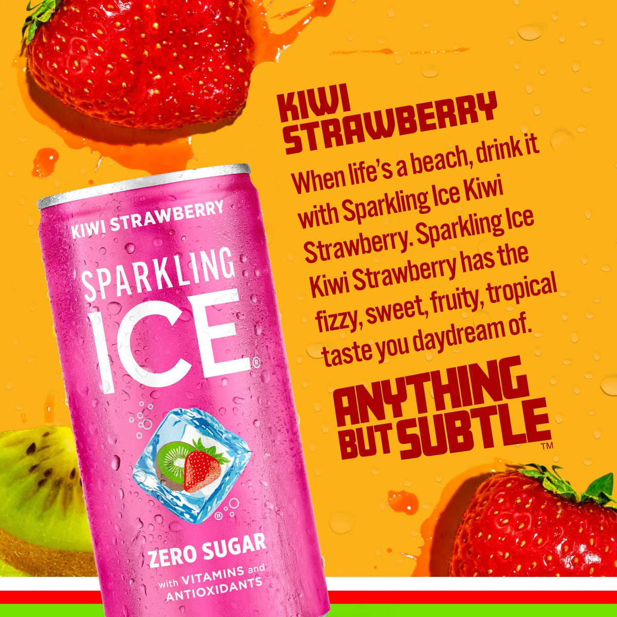 Sparkling Ice Kiwi Strawberry mini can back with nutrition and antioxidants label.