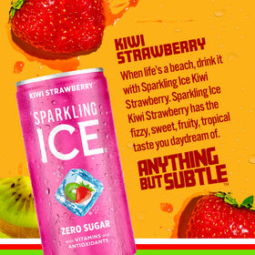 Sparkling Ice Kiwi Strawberry mini can back with nutrition and antioxidants label.