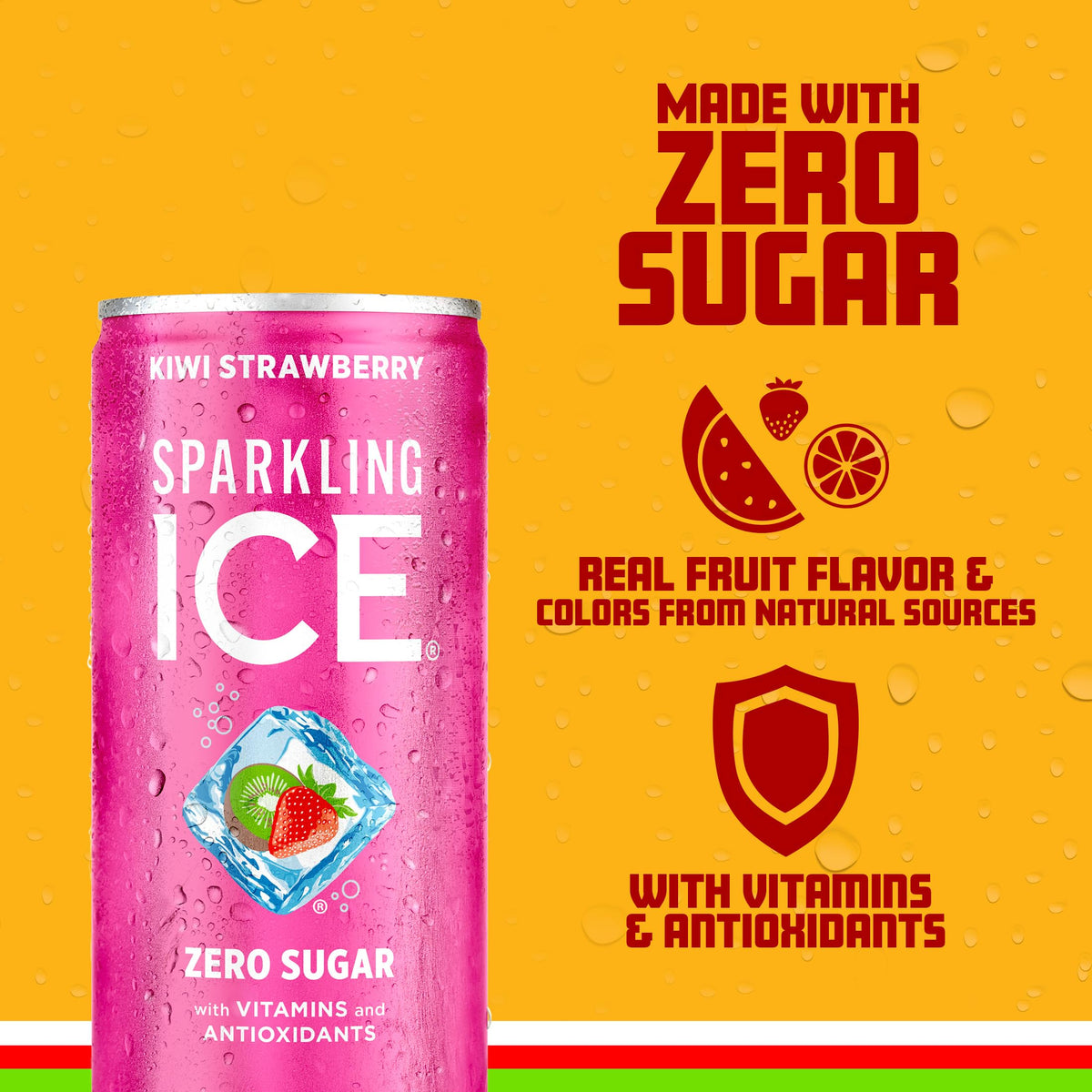 Sparkling Ice Kiwi Strawberry vitamins label highlights B6, B12, and E.