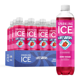 Sparkling Ice Lifesavers Strawberry bottle shows vibrant color and zero sugar benefit