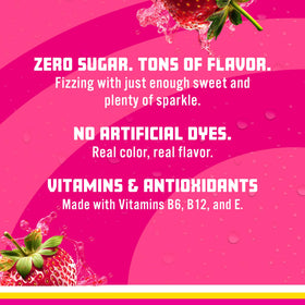Close-up of ingredients shows vitamins and antioxidants in a dye-free beverage