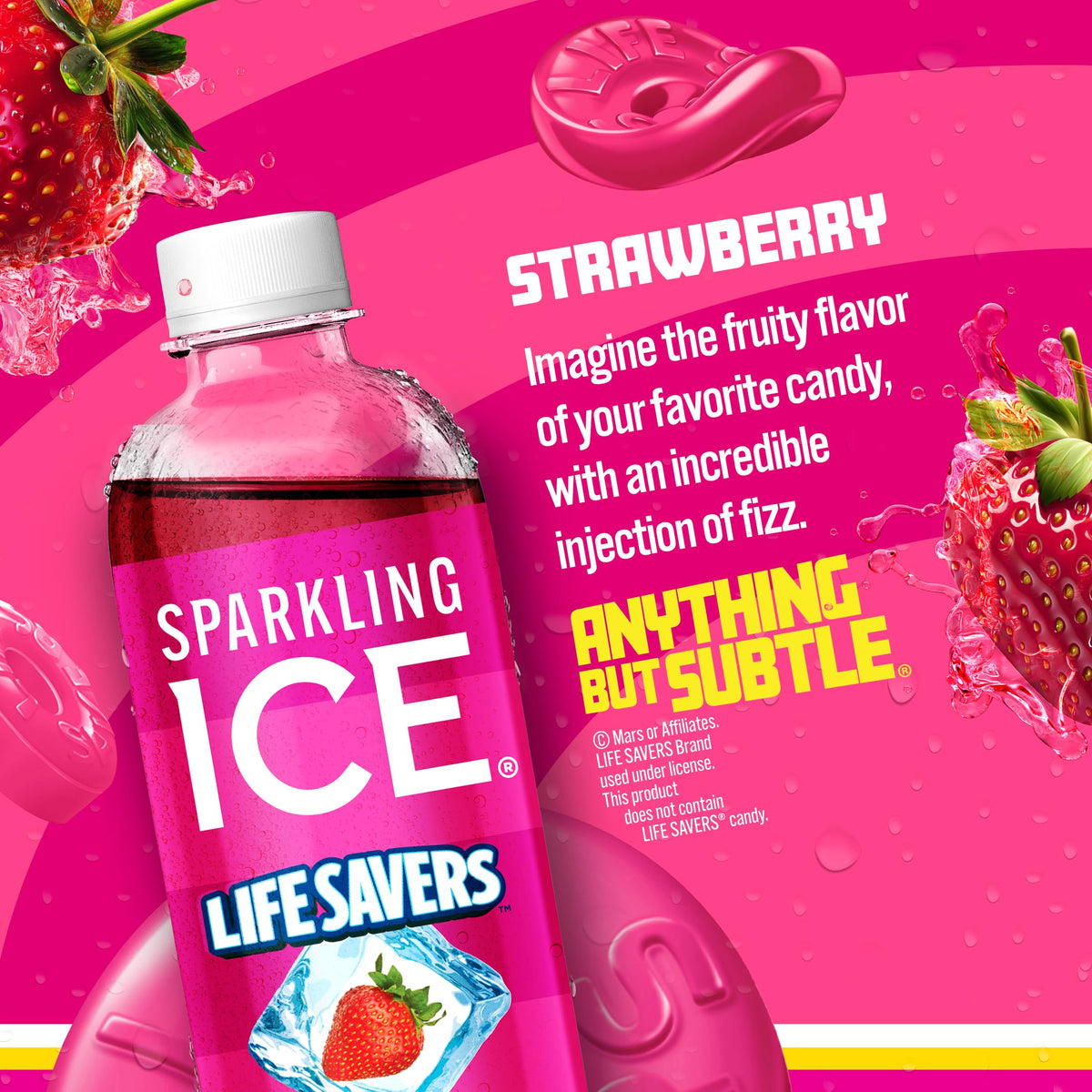 Sparkling Ice Lifesavers Strawberry being poured into a glass reveals lively bubbles
