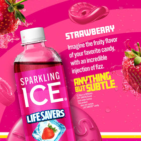 Sparkling Ice Lifesavers Strawberry being poured into a glass reveals lively bubbles