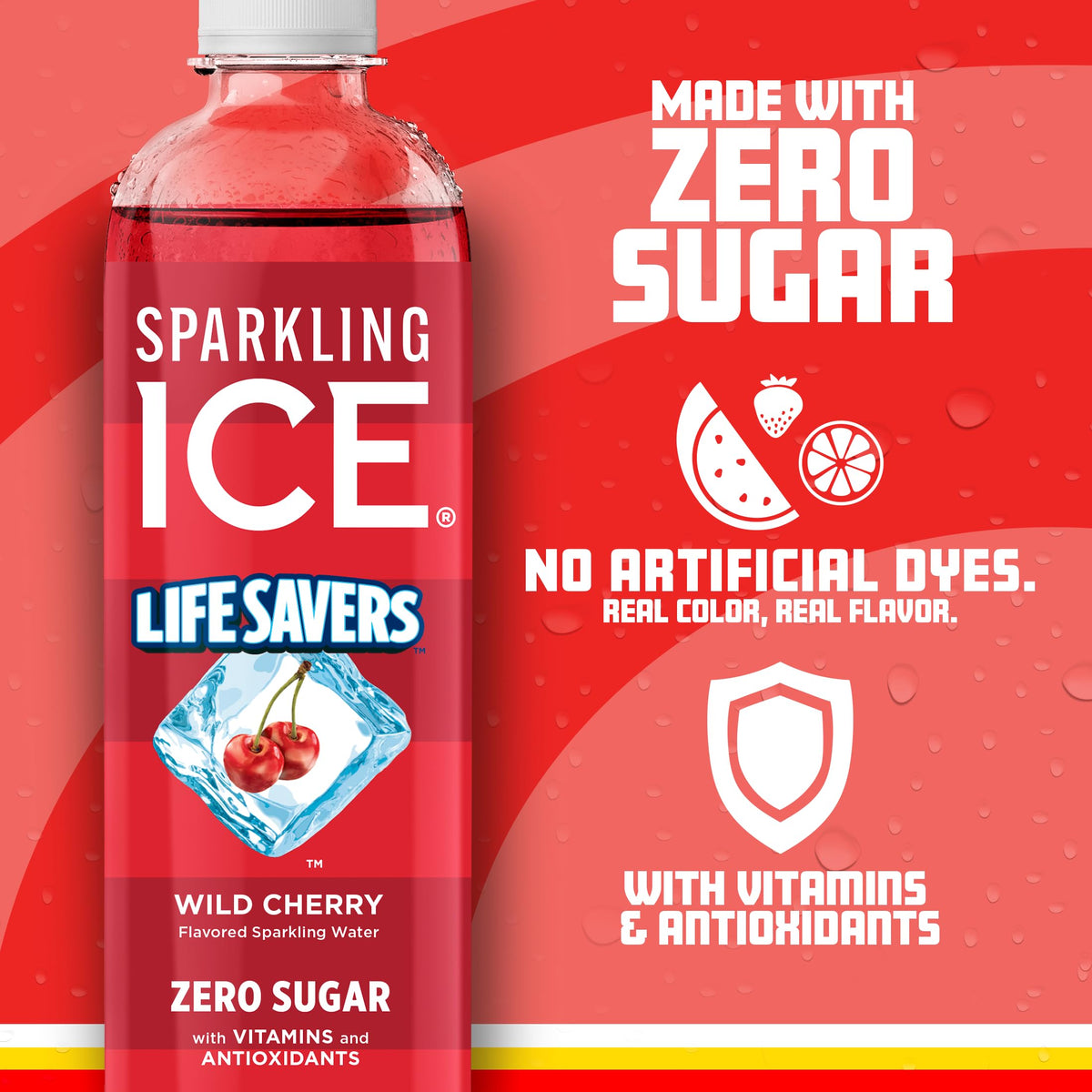 Pack of Sparkling Ice LIFESAVERS Wild Cherry bottles for gatherings and on-the-go.