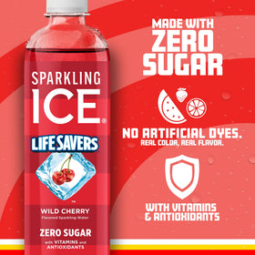 Pack of Sparkling Ice LIFESAVERS Wild Cherry bottles for gatherings and on-the-go.