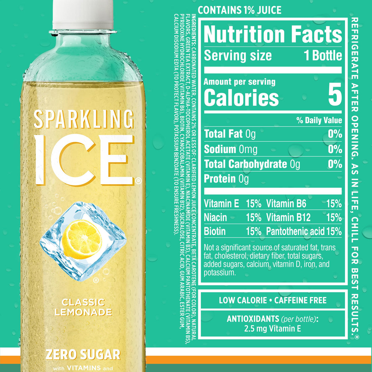 Sparkling Ice natural color sources noted on label.