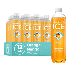 Sparkling Ice Orange Mango bottle being poured for a zero sugar refreshment.
