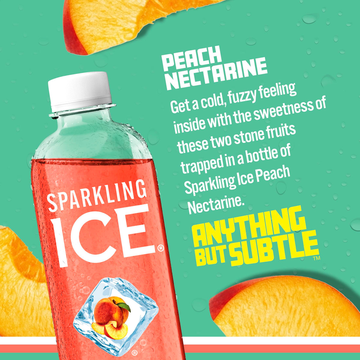 Pouring Sparkling Ice Peach Nectarine into a glass, refreshing low-calorie moment