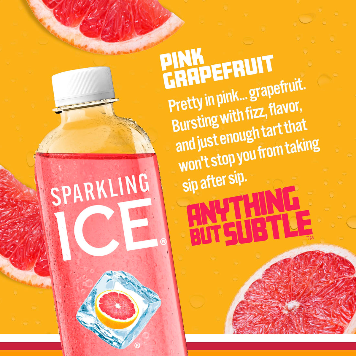 Glass of Sparkling Ice Pink Grapefruit pour ready to sip