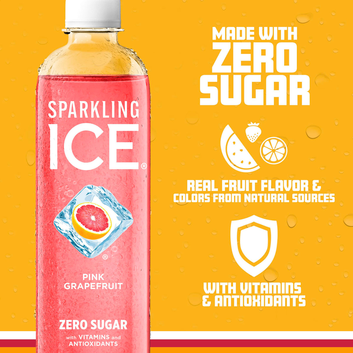 Close-up of Sparkling Ice label highlighting natural colors and vitamins