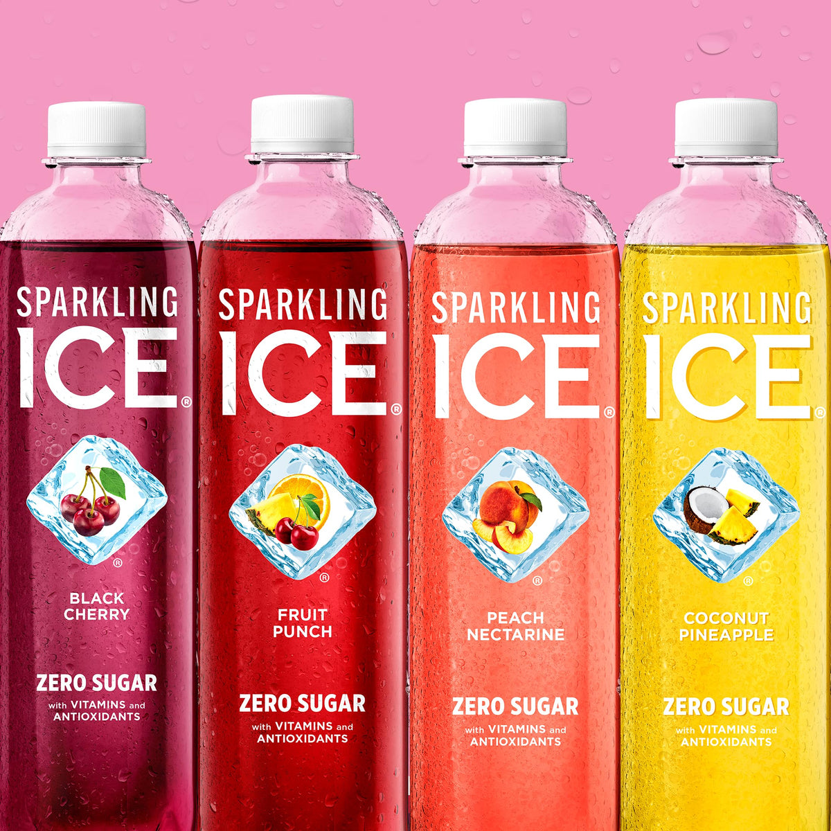 Sparkling Ice Fruit Punch bottle bursting with flavor and zero sugar.