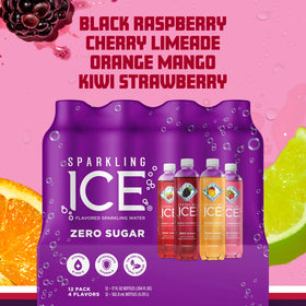 Sparkling Ice Purple Pack flavors closeup highlighting flavor variety.