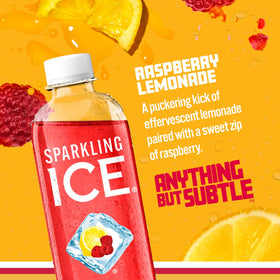 Sparkling Ice Raspberry Lemonade glass poured over ice for refreshment.
